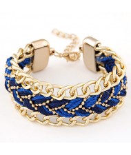 Threads Attached Golden Metallic Fashion Bracelet - Blue