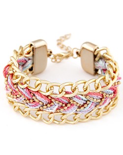 Threads Attached Golden Metallic Fashion Bracelet - Pink
