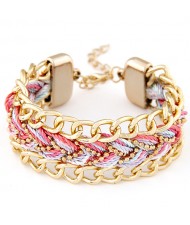 Threads Attached Golden Metallic Fashion Bracelet - Pink