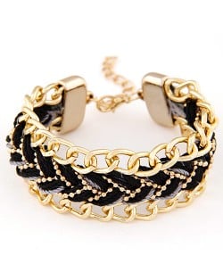 Threads Attached Golden Metallic Fashion Bracelet - Black