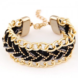 Threads Attached Golden Metallic Fashion Bracelet - Black