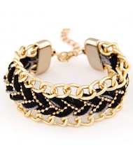 Threads Attached Golden Metallic Fashion Bracelet - Black