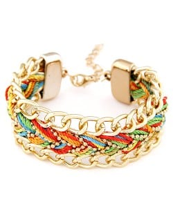 Threads Attached Golden Metallic Fashion Bracelet - Colorful