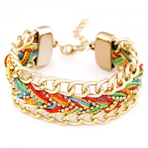 Threads Attached Golden Metallic Fashion Bracelet - Colorful
