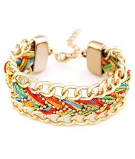 Threads Attached Golden Metallic Fashion Bracelet - Colorful