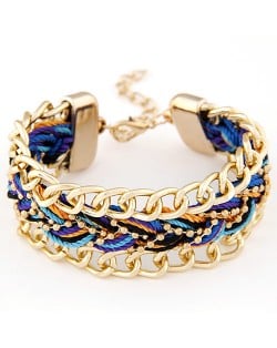 Threads Attached Golden Metallic Fashion Bracelet - Blue Colorful