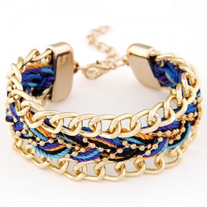 Threads Attached Golden Metallic Fashion Bracelet - Blue Colorful
