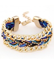 Threads Attached Golden Metallic Fashion Bracelet - Blue Colorful