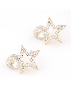 Korean Fashion Czech Rhinestone Inlaid Lucky Star Ear Studs - Transparent