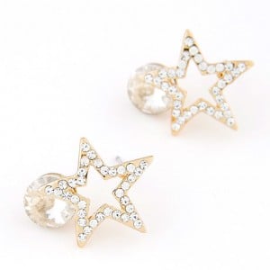 Korean Fashion Czech Rhinestone Inlaid Lucky Star Ear Studs - Transparent