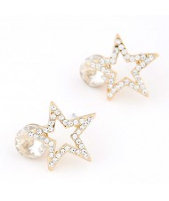 Korean Fashion Czech Rhinestone Inlaid Lucky Star Ear Studs - Transparent