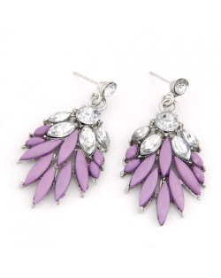 Rhinestone Decorated Leaves Design Bohemian Earrings - Purple