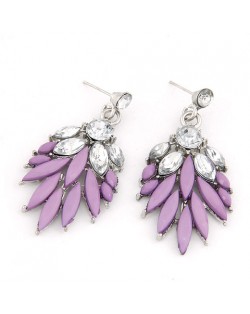Rhinestone Decorated Leaves Design Bohemian Earrings - Purple