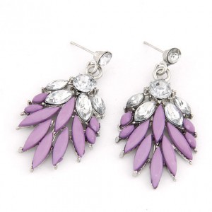 Rhinestone Decorated Leaves Design Bohemian Earrings - Purple