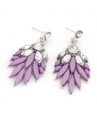 Rhinestone Decorated Leaves Design Bohemian Earrings - Purple