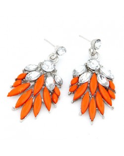 Rhinestone Decorated Leaves Design Bohemian Earrings - Orange