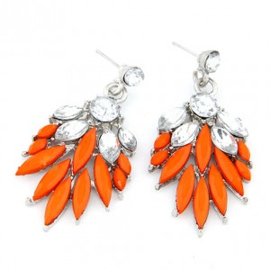 Rhinestone Decorated Leaves Design Bohemian Earrings - Orange