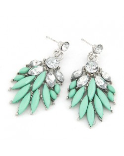 Rhinestone Decorated Leaves Design Bohemian Earrings - Green