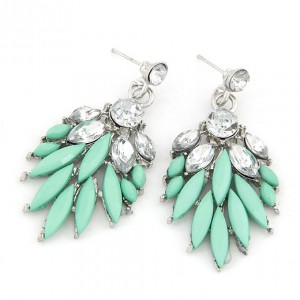 Rhinestone Decorated Leaves Design Bohemian Earrings - Green