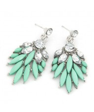 Rhinestone Decorated Leaves Design Bohemian Earrings - Green