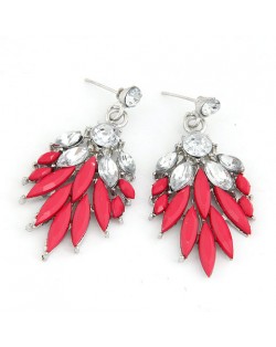 Rhinestone Decorated Leaves Design Bohemian Earrings - Red