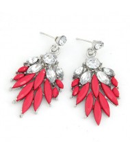 Rhinestone Decorated Leaves Design Bohemian Earrings - Red
