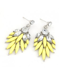 Rhinestone Decorated Leaves Design Bohemian Earrings - Yellow