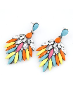 Rhinestone Embedded Dense Leaves Design Bohemian Ear Studs - Colorful