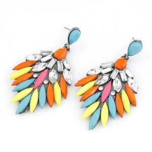 Rhinestone Embedded Dense Leaves Design Bohemian Ear Studs - Colorful