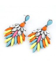 Rhinestone Embedded Dense Leaves Design Bohemian Ear Studs - Colorful