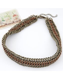 Threads and Metallic Weaving Style Chunky Necklace