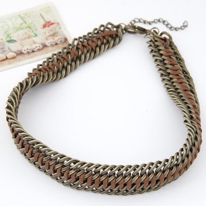 Threads and Metallic Weaving Style Chunky Necklace