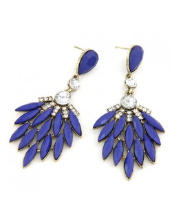 Rhinestone Embedded Dense Leaves Design Bohemian Ear Studs - Royal Blue