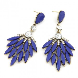 Rhinestone Embedded Dense Leaves Design Bohemian Ear Studs - Royal Blue