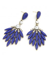 Rhinestone Embedded Dense Leaves Design Bohemian Ear Studs - Royal Blue