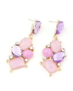 Exotic Irregular Gems Combo Design Ear Studs - Violet