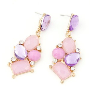 Exotic Irregular Gems Combo Design Ear Studs - Violet