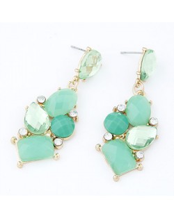 Exotic Irregular Gems Combo Design Ear Studs - Green