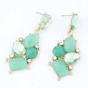 Exotic Irregular Gems Combo Design Ear Studs - Green