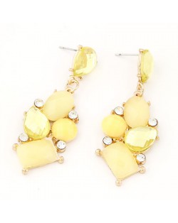 Exotic Irregular Gems Combo Design Ear Studs - Yellow
