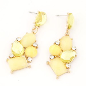 Exotic Irregular Gems Combo Design Ear Studs - Yellow
