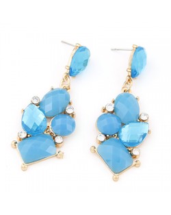 Exotic Irregular Gems Combo Design Ear Studs - Blue