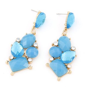 Exotic Irregular Gems Combo Design Ear Studs - Blue