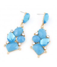 Exotic Irregular Gems Combo Design Ear Studs - Blue