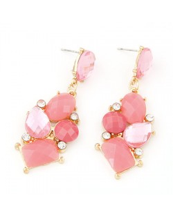 Exotic Irregular Gems Combo Design Ear Studs - Pink