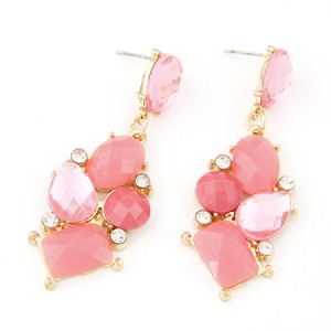 Exotic Irregular Gems Combo Design Ear Studs - Pink