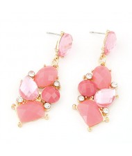 Exotic Irregular Gems Combo Design Ear Studs - Pink