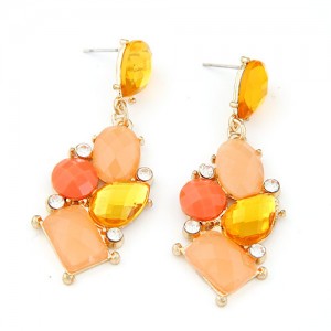 Exotic Irregular Gems Combo Design Ear Studs - Orange