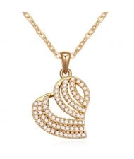 Austrian Zircon Inlaid Hollow Profile Design Heart Pendant Necklace - Golden