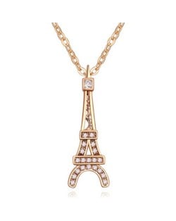 Austrian Zircon Inlaid Eiffel Tower Pendant Necklace - Champagne Gold